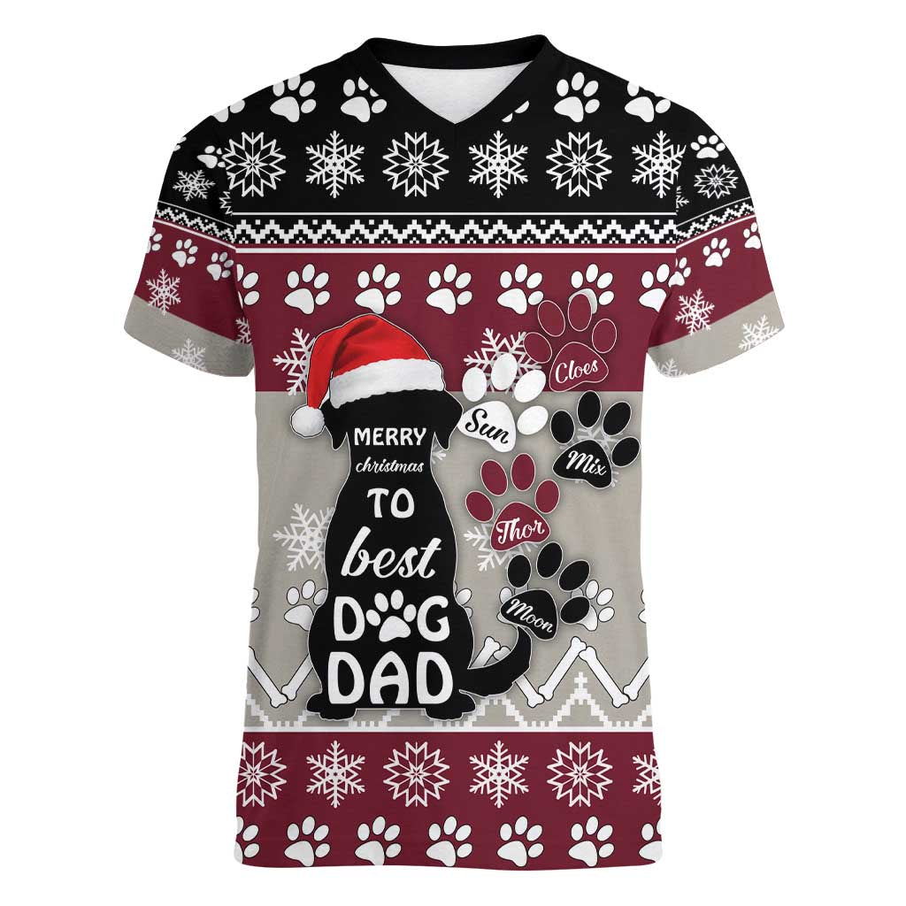 To Best Dog Dad Christmas Design Women V-Neck T-Shirt Xmas Holiday Patterns - Wonder Print Shop