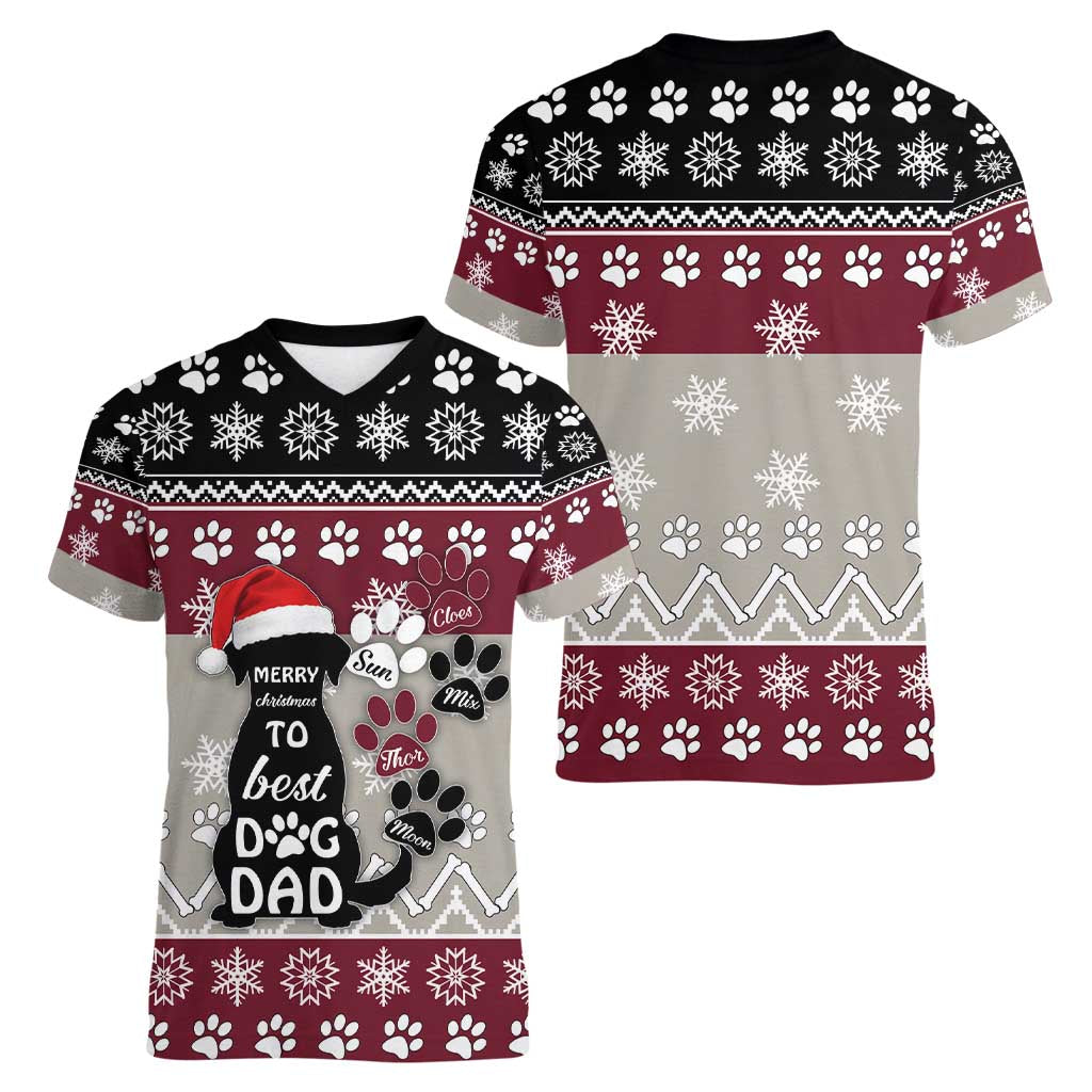 To Best Dog Dad Christmas Design Women V-Neck T-Shirt Xmas Holiday Patterns - Wonder Print Shop