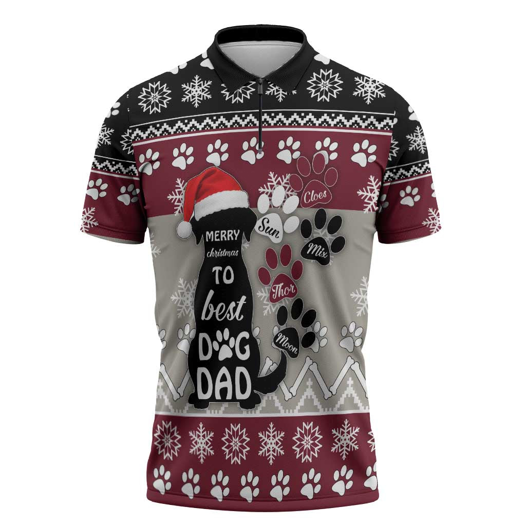 To Best Dog Dad Christmas Design Zipper Polo Shirt Xmas Holiday Patterns - Wonder Print Shop