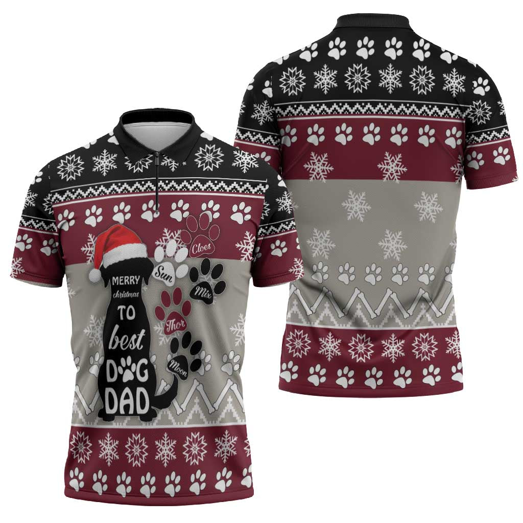 To Best Dog Dad Christmas Design Zipper Polo Shirt Xmas Holiday Patterns - Wonder Print Shop