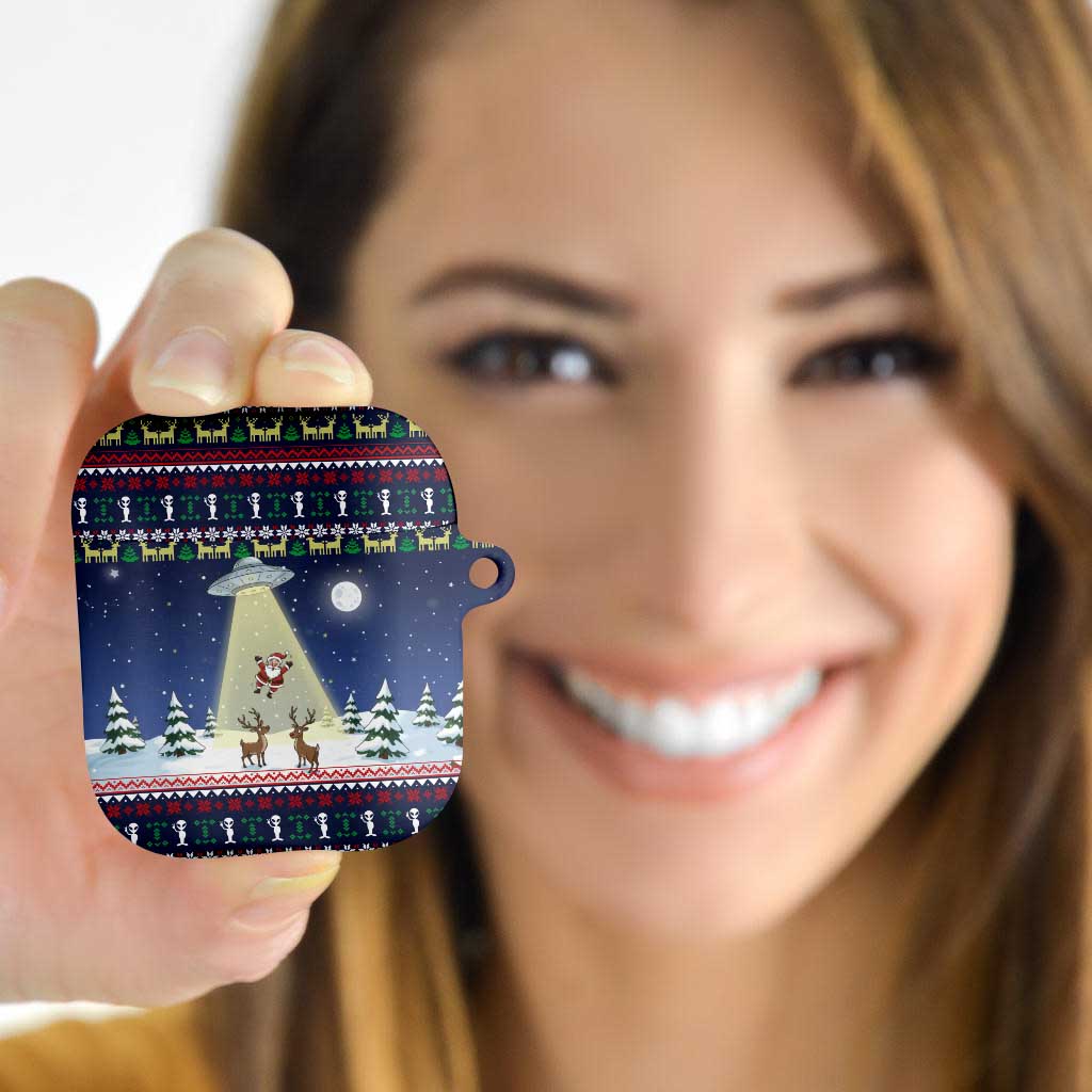 Christmas Alien Pattern with UFO Abduction of Santa Reindeer Snowy Forest AirPods Case Xmas Holiday Patterns - Wonder Print Shop