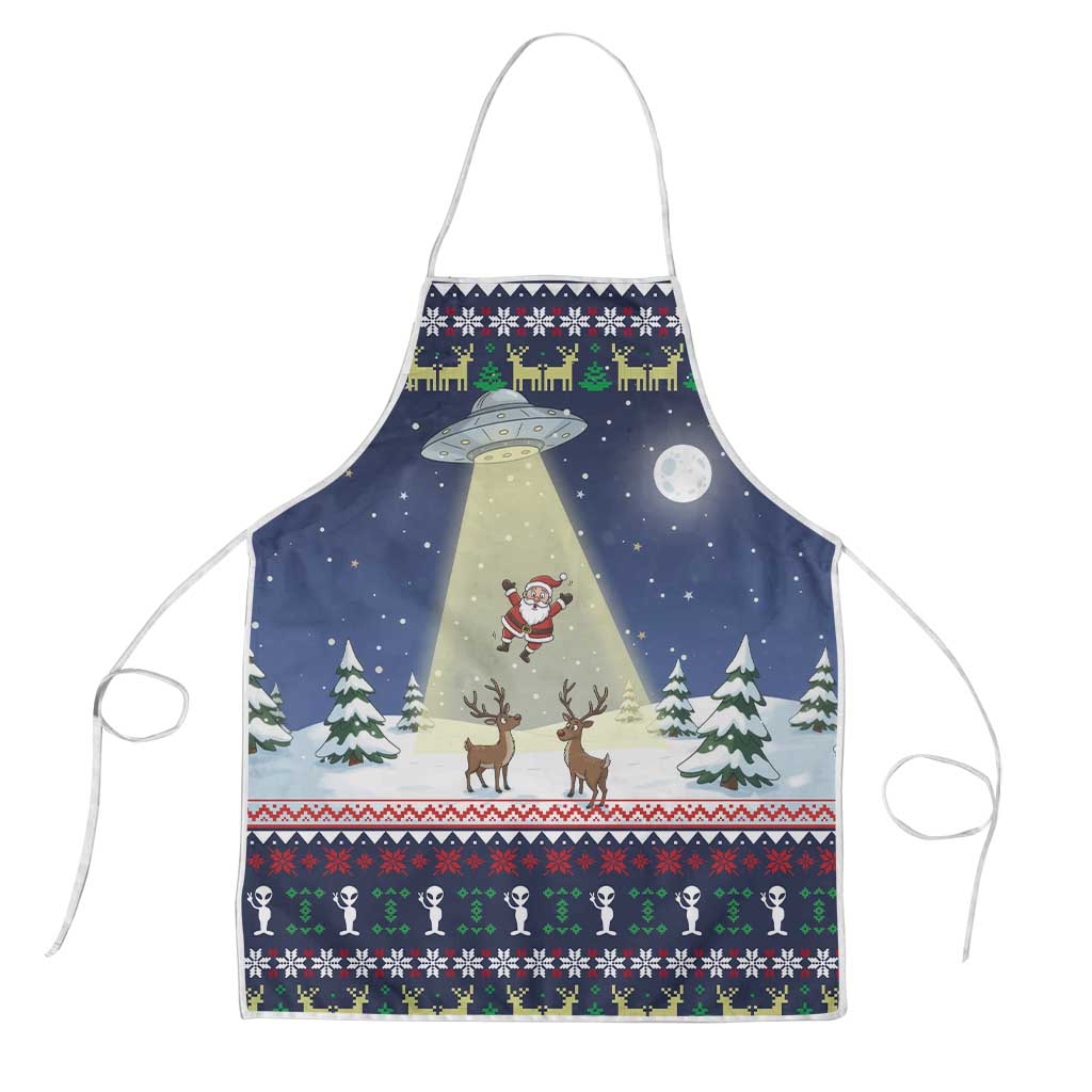 Christmas Alien Pattern with UFO Abduction of Santa Reindeer Snowy Forest Apron Xmas Holiday Patterns - Wonder Print Shop