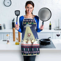 Christmas Alien Pattern with UFO Abduction of Santa Reindeer Snowy Forest Apron Xmas Holiday Patterns - Wonder Print Shop