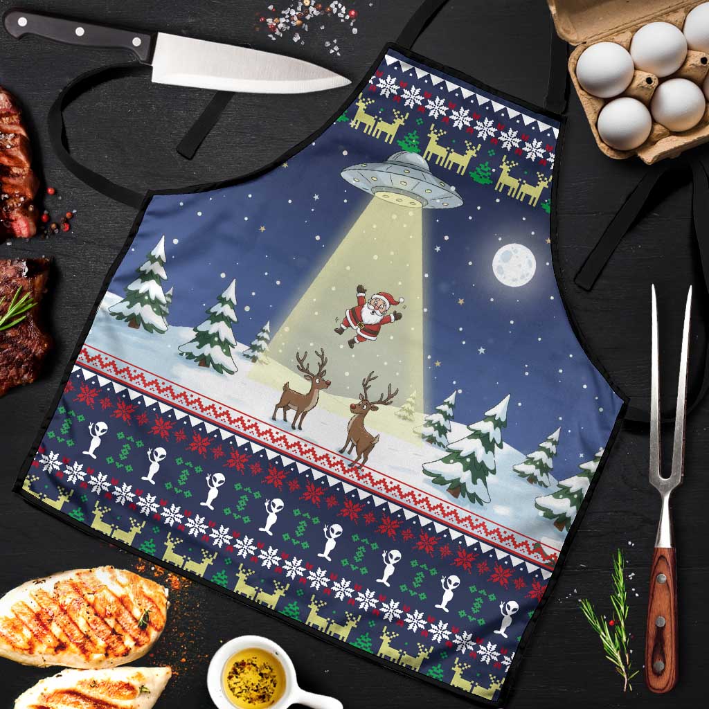Christmas Alien Pattern with UFO Abduction of Santa Reindeer Snowy Forest Apron Xmas Holiday Patterns - Wonder Print Shop