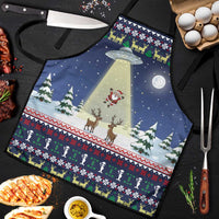Christmas Alien Pattern with UFO Abduction of Santa Reindeer Snowy Forest Apron Xmas Holiday Patterns - Wonder Print Shop