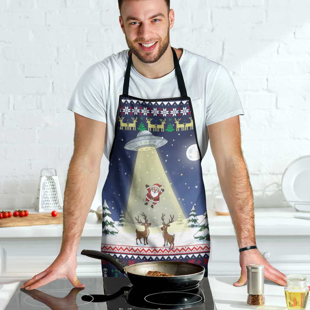Christmas Alien Pattern with UFO Abduction of Santa Reindeer Snowy Forest Apron Xmas Holiday Patterns - Wonder Print Shop