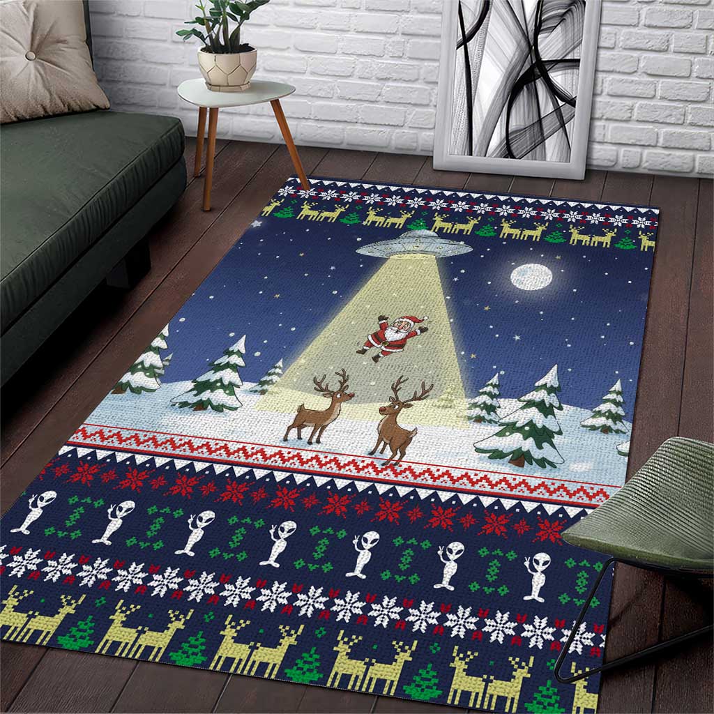 Christmas Alien Pattern with UFO Abduction of Santa Reindeer Snowy Forest Area Rug Xmas Holiday Patterns - Wonder Print Shop