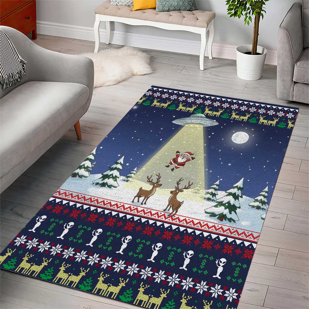 Christmas Alien Pattern with UFO Abduction of Santa Reindeer Snowy Forest Area Rug Xmas Holiday Patterns - Wonder Print Shop