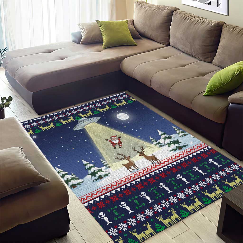 Christmas Alien Pattern with UFO Abduction of Santa Reindeer Snowy Forest Area Rug Xmas Holiday Patterns - Wonder Print Shop