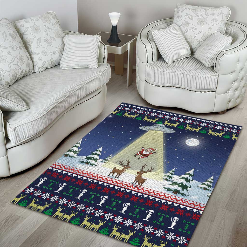 Christmas Alien Pattern with UFO Abduction of Santa Reindeer Snowy Forest Area Rug Xmas Holiday Patterns - Wonder Print Shop