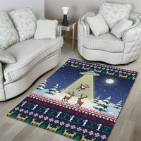 Christmas Alien Pattern with UFO Abduction of Santa Reindeer Snowy Forest Area Rug Xmas Holiday Patterns - Wonder Print Shop