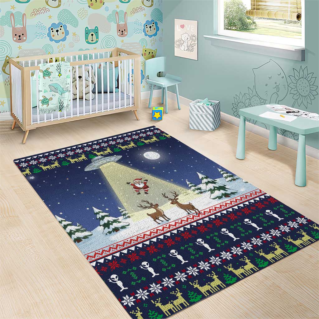 Christmas Alien Pattern with UFO Abduction of Santa Reindeer Snowy Forest Area Rug Xmas Holiday Patterns - Wonder Print Shop