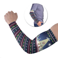 Christmas Alien Pattern with UFO Abduction of Santa Reindeer Snowy Forest Arm Sleeves Xmas Holiday Patterns - Wonder Print Shop