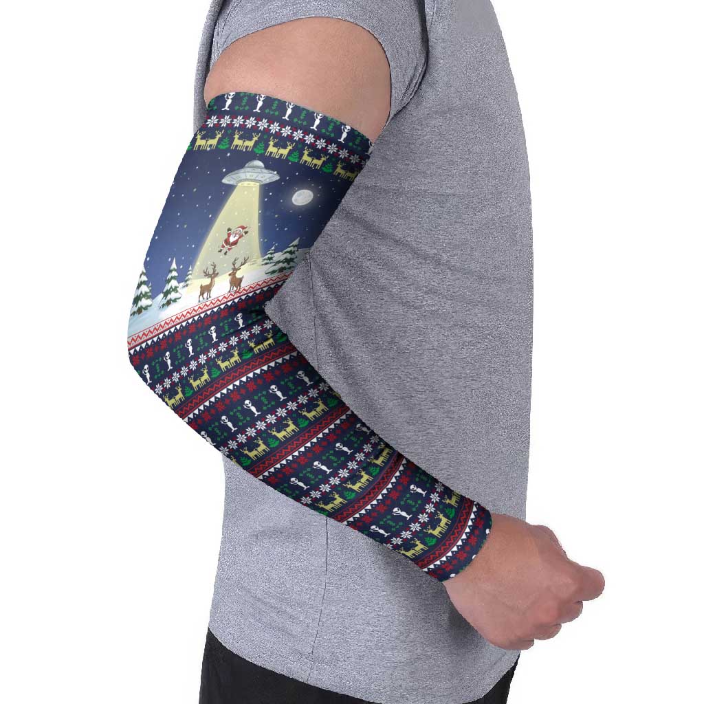 Christmas Alien Pattern with UFO Abduction of Santa Reindeer Snowy Forest Arm Sleeves Xmas Holiday Patterns - Wonder Print Shop