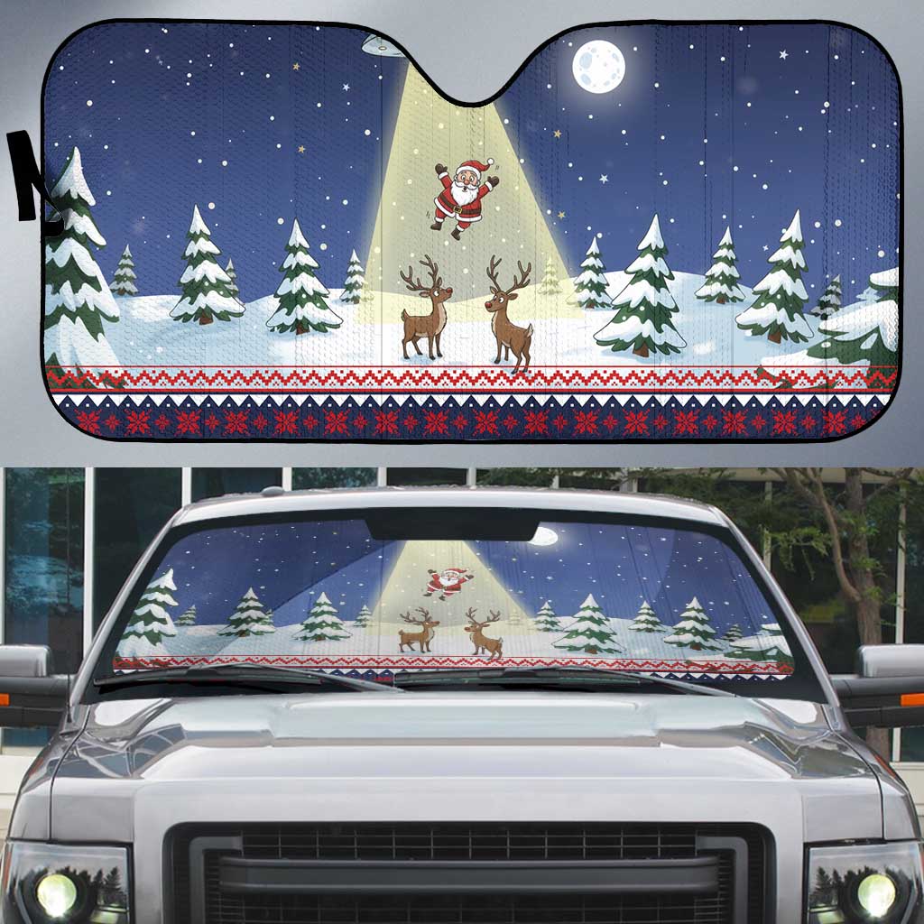 Christmas Alien Pattern with UFO Abduction of Santa Reindeer Snowy Forest Auto Sun Shade Xmas Holiday Patterns - Wonder Print Shop