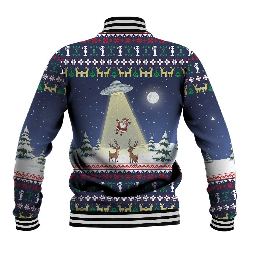 Christmas Alien Pattern with UFO Abduction of Santa Reindeer Snowy Forest Baseball Jacket Xmas Holiday Patterns - Wonder Print Shop
