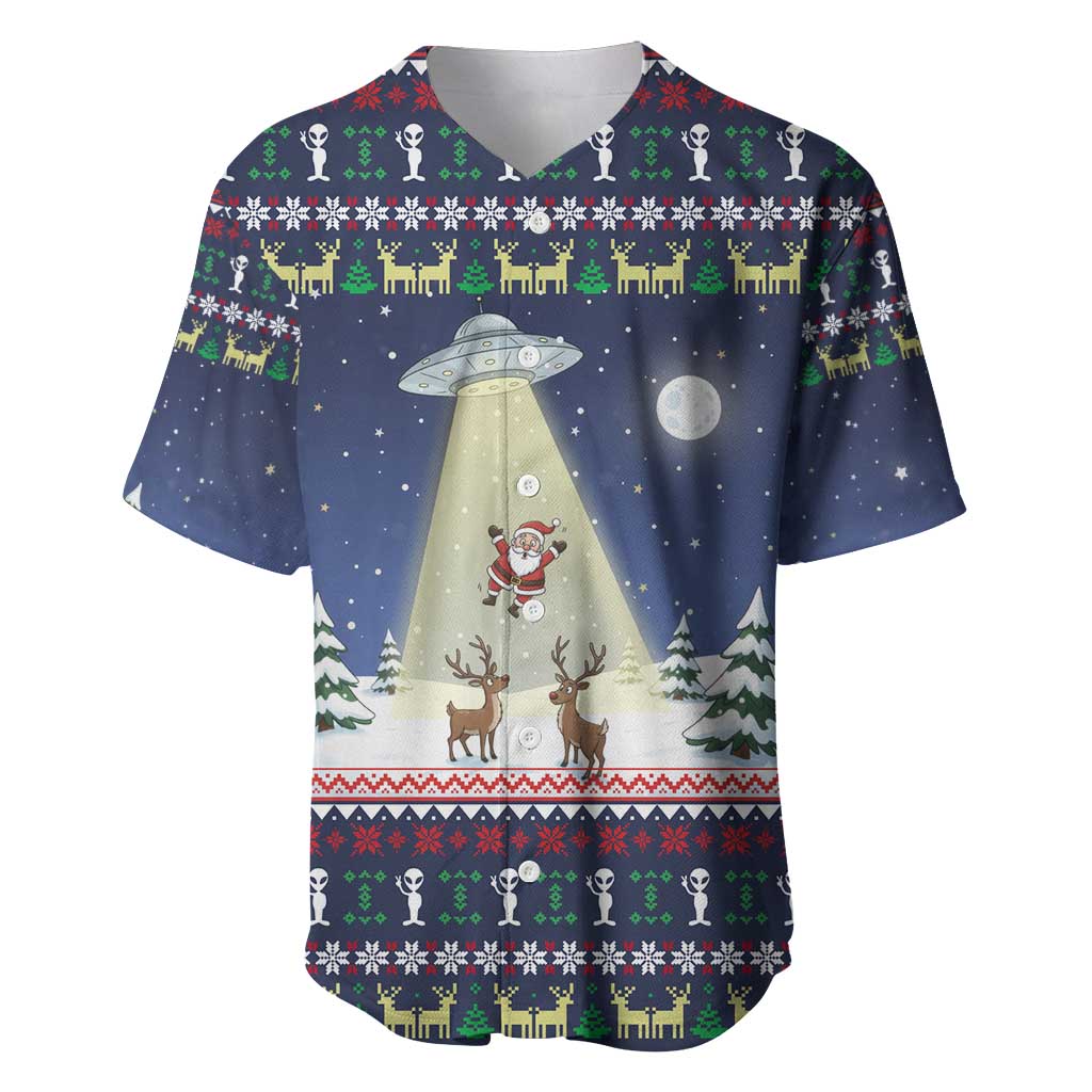 Christmas Alien Pattern with UFO Abduction of Santa Reindeer Snowy Forest Baseball Jersey Xmas Holiday Patterns - Wonder Print Shop
