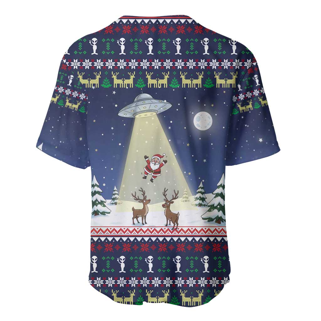 Christmas Alien Pattern with UFO Abduction of Santa Reindeer Snowy Forest Baseball Jersey Xmas Holiday Patterns - Wonder Print Shop