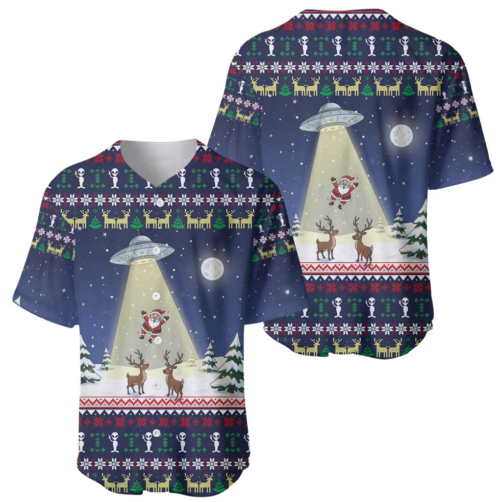 Christmas Alien Pattern with UFO Abduction of Santa Reindeer Snowy Forest Baseball Jersey Xmas Holiday Patterns - Wonder Print Shop