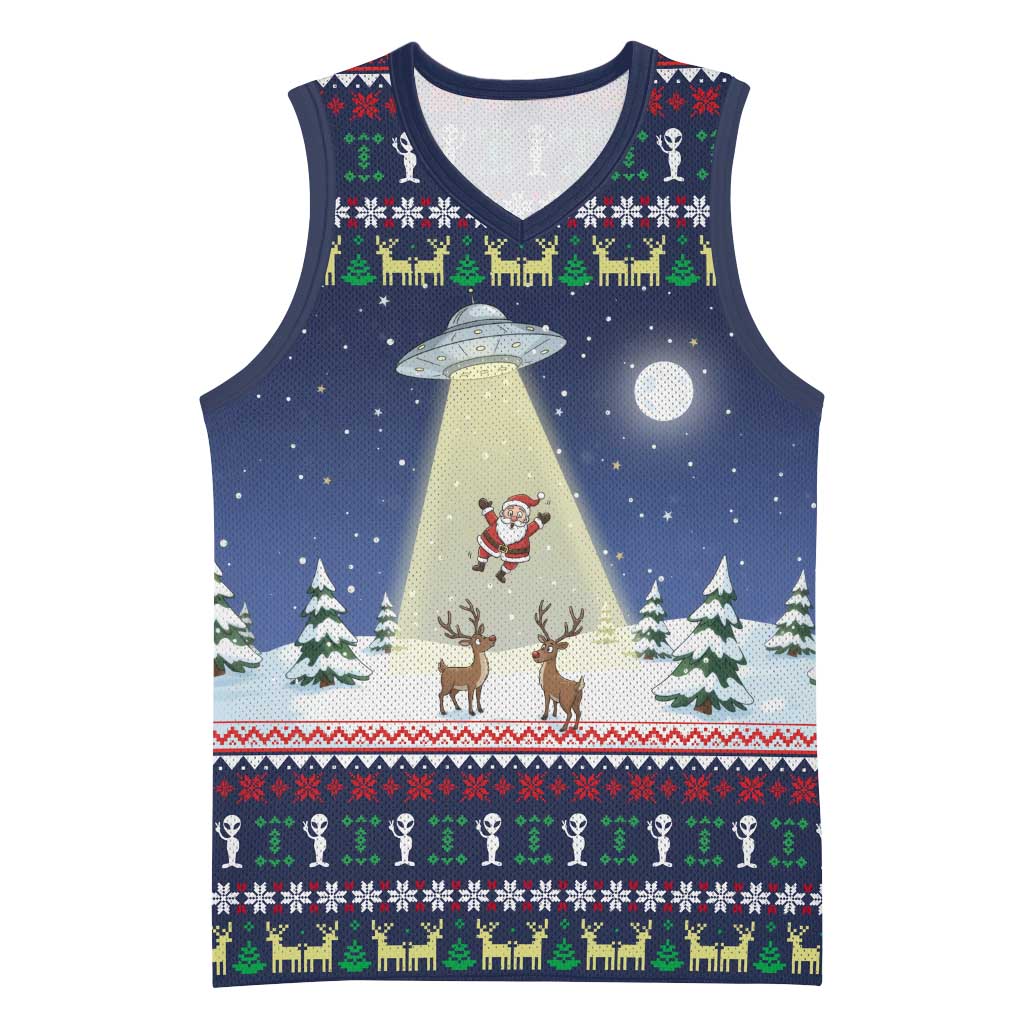 Christmas Alien Pattern with UFO Abduction of Santa Reindeer Snowy Forest Basketball Jersey Xmas Holiday Patterns - Wonder Print Shop
