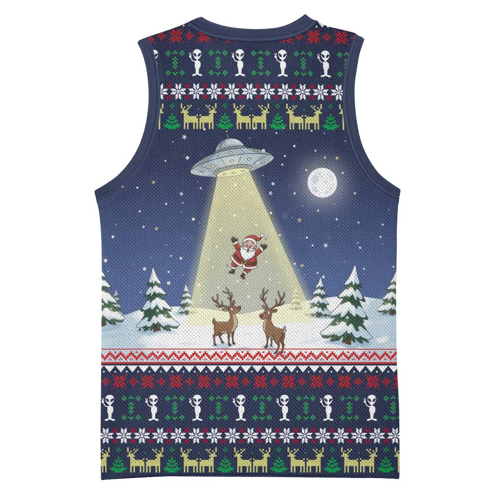 Christmas Alien Pattern with UFO Abduction of Santa Reindeer Snowy Forest Basketball Jersey Xmas Holiday Patterns - Wonder Print Shop