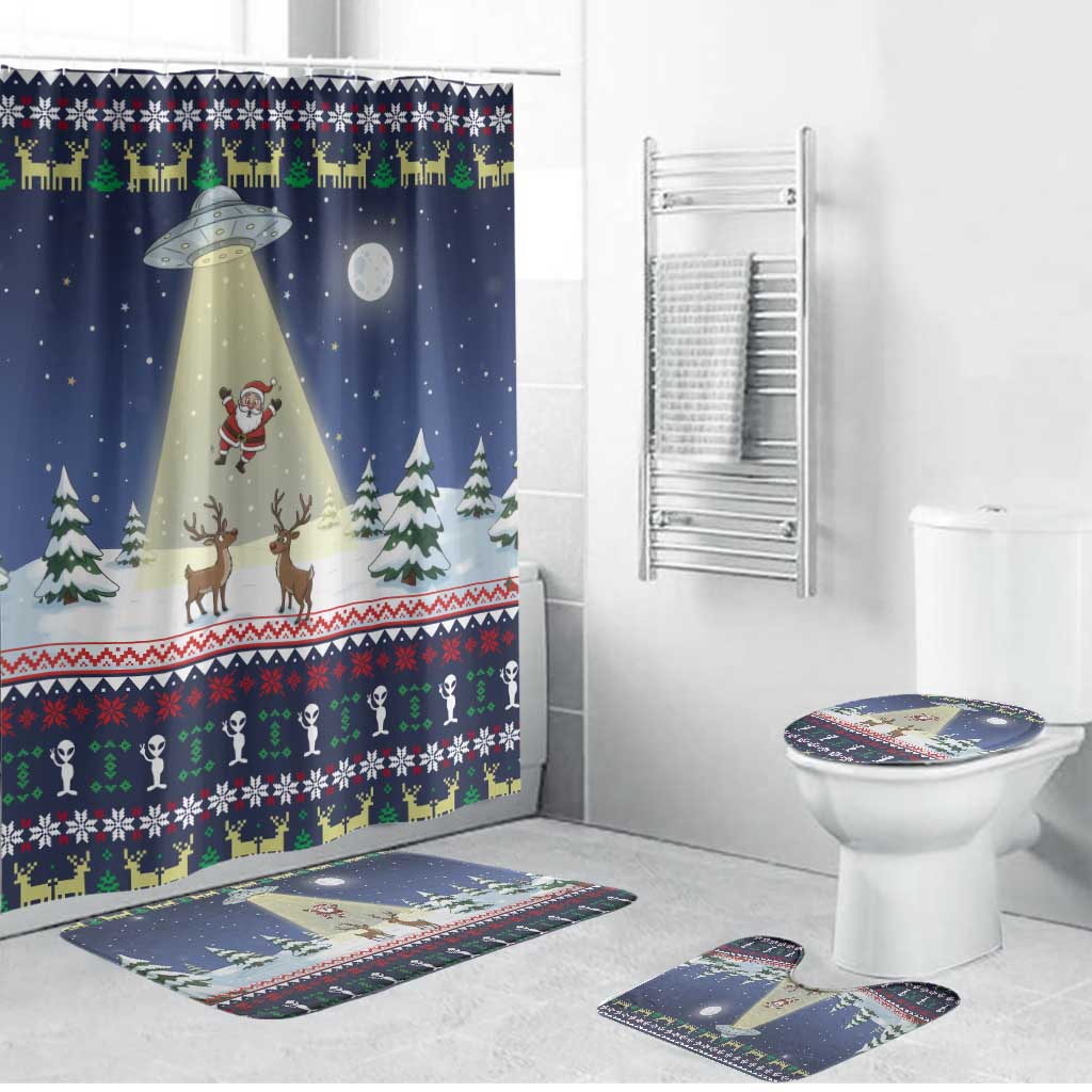 Christmas Alien Pattern with UFO Abduction of Santa Reindeer Snowy Forest Bathroom Set Xmas Holiday Patterns - Wonder Print Shop