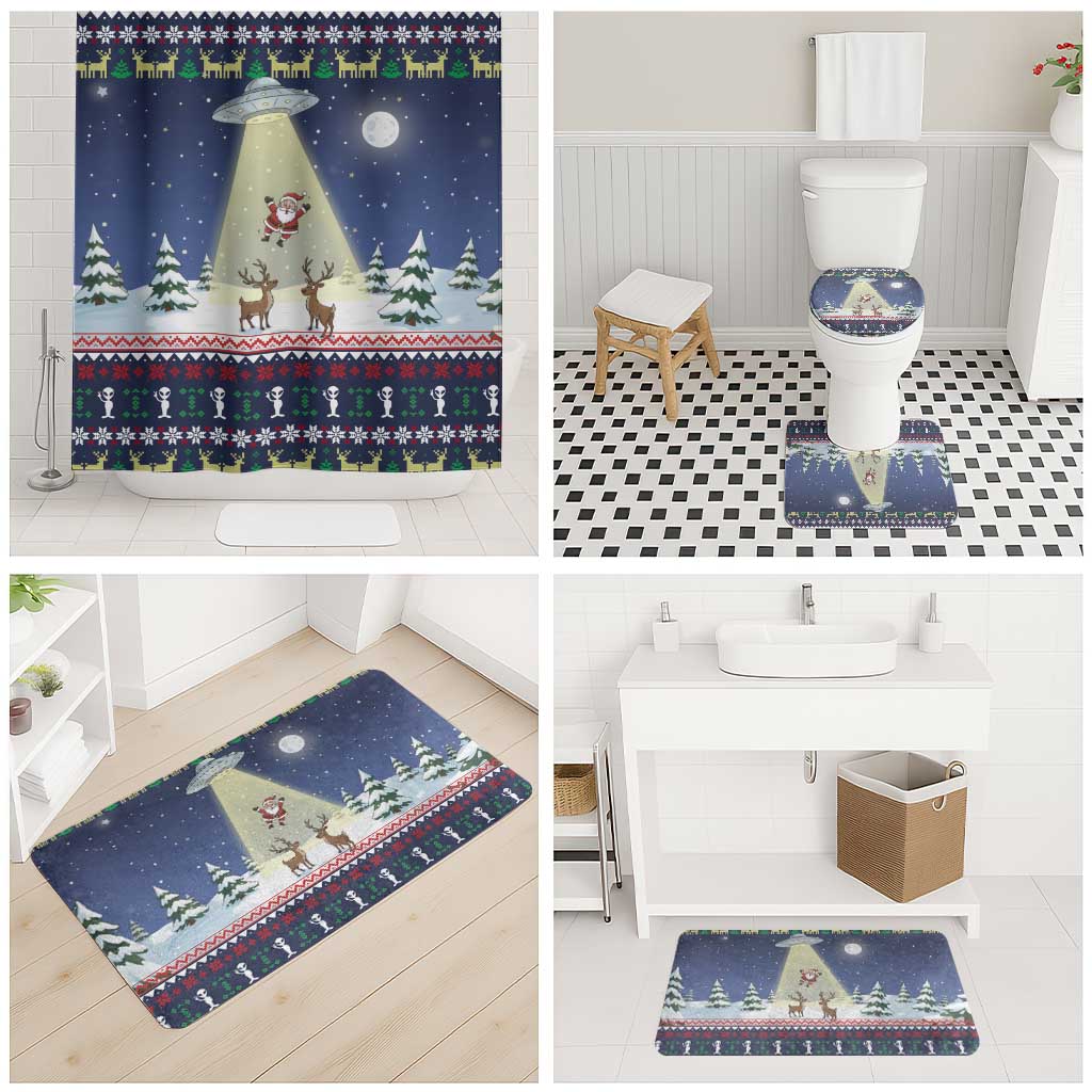 Christmas Alien Pattern with UFO Abduction of Santa Reindeer Snowy Forest Bathroom Set Xmas Holiday Patterns - Wonder Print Shop