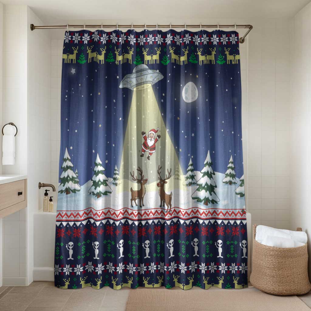 Christmas Alien Pattern with UFO Abduction of Santa Reindeer Snowy Forest Bathroom Set Xmas Holiday Patterns - Wonder Print Shop