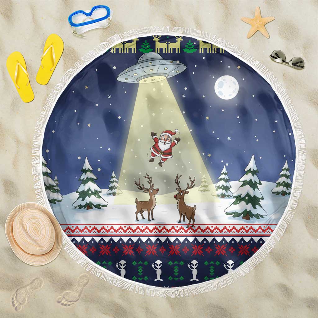 Christmas Alien Pattern with UFO Abduction of Santa Reindeer Snowy Forest Beach Blanket Xmas Holiday Patterns - Wonder Print Shop