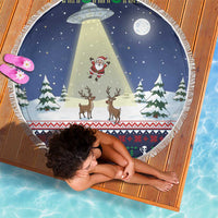 Christmas Alien Pattern with UFO Abduction of Santa Reindeer Snowy Forest Beach Blanket Xmas Holiday Patterns - Wonder Print Shop