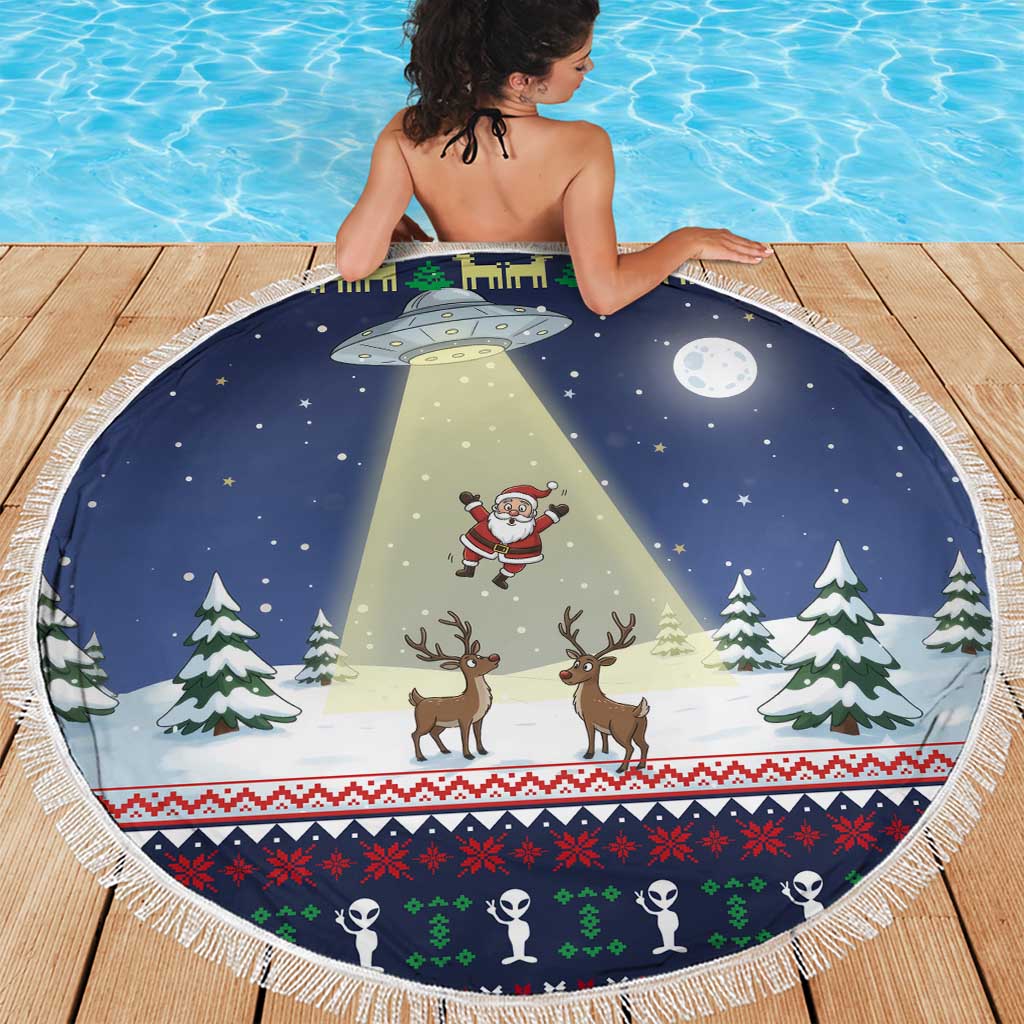 Christmas Alien Pattern with UFO Abduction of Santa Reindeer Snowy Forest Beach Blanket Xmas Holiday Patterns - Wonder Print Shop