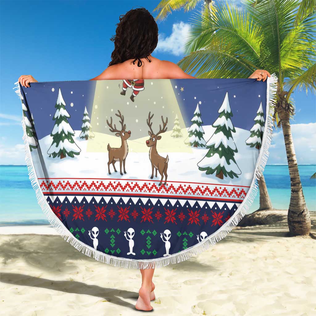 Christmas Alien Pattern with UFO Abduction of Santa Reindeer Snowy Forest Beach Blanket Xmas Holiday Patterns - Wonder Print Shop