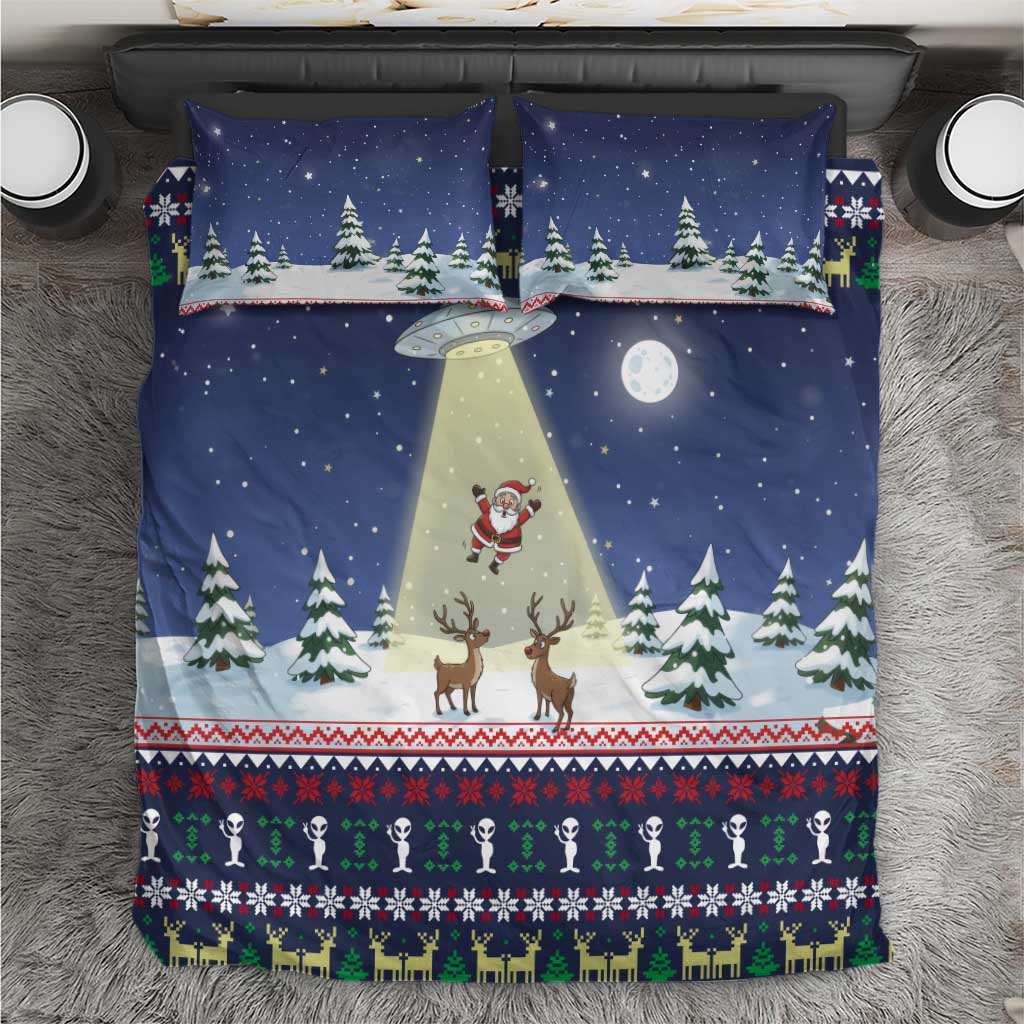 Christmas Alien Pattern with UFO Abduction of Santa Reindeer Snowy Forest Bedding Set Xmas Holiday Patterns - Wonder Print Shop