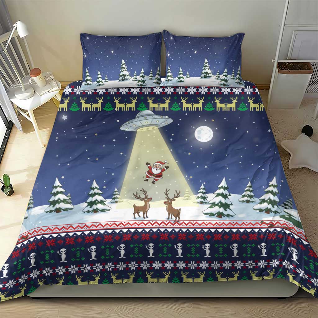 Christmas Alien Pattern with UFO Abduction of Santa Reindeer Snowy Forest Bedding Set Xmas Holiday Patterns - Wonder Print Shop