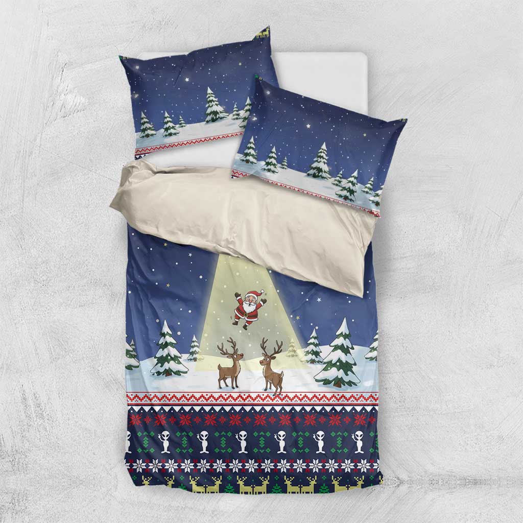 Christmas Alien Pattern with UFO Abduction of Santa Reindeer Snowy Forest Bedding Set Xmas Holiday Patterns - Wonder Print Shop