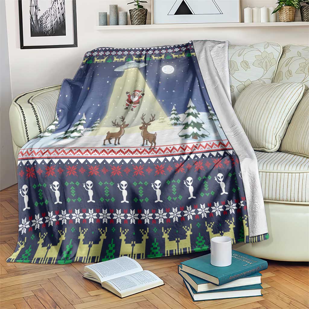 Christmas Alien Pattern with UFO Abduction of Santa Reindeer Snowy Forest Blanket Xmas Holiday Patterns - Wonder Print Shop