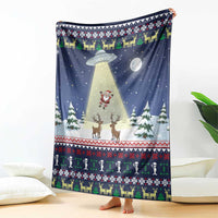Christmas Alien Pattern with UFO Abduction of Santa Reindeer Snowy Forest Blanket Xmas Holiday Patterns - Wonder Print Shop