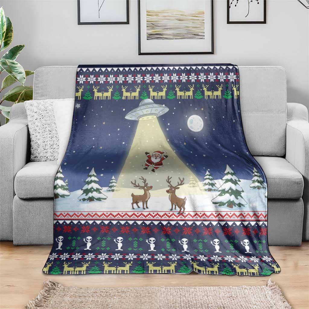 Christmas Alien Pattern with UFO Abduction of Santa Reindeer Snowy Forest Blanket Xmas Holiday Patterns - Wonder Print Shop