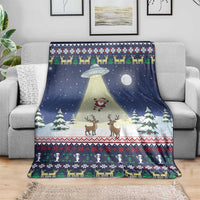 Christmas Alien Pattern with UFO Abduction of Santa Reindeer Snowy Forest Blanket Xmas Holiday Patterns - Wonder Print Shop