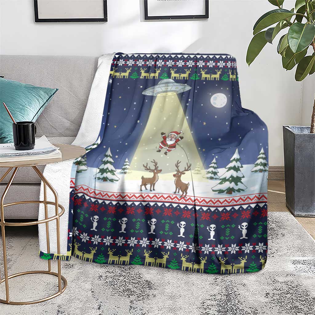 Christmas Alien Pattern with UFO Abduction of Santa Reindeer Snowy Forest Blanket Xmas Holiday Patterns - Wonder Print Shop