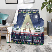 Christmas Alien Pattern with UFO Abduction of Santa Reindeer Snowy Forest Blanket Xmas Holiday Patterns - Wonder Print Shop