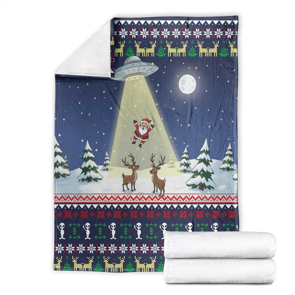 Christmas Alien Pattern with UFO Abduction of Santa Reindeer Snowy Forest Blanket Xmas Holiday Patterns - Wonder Print Shop