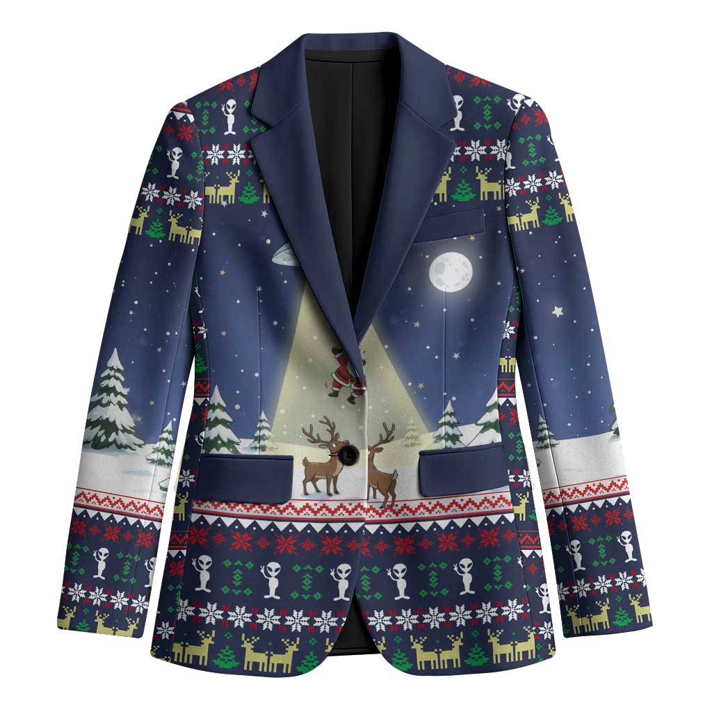 Christmas Alien Pattern with UFO Abduction of Santa Reindeer Snowy Forest Blazer Xmas Holiday Patterns - Wonder Print Shop