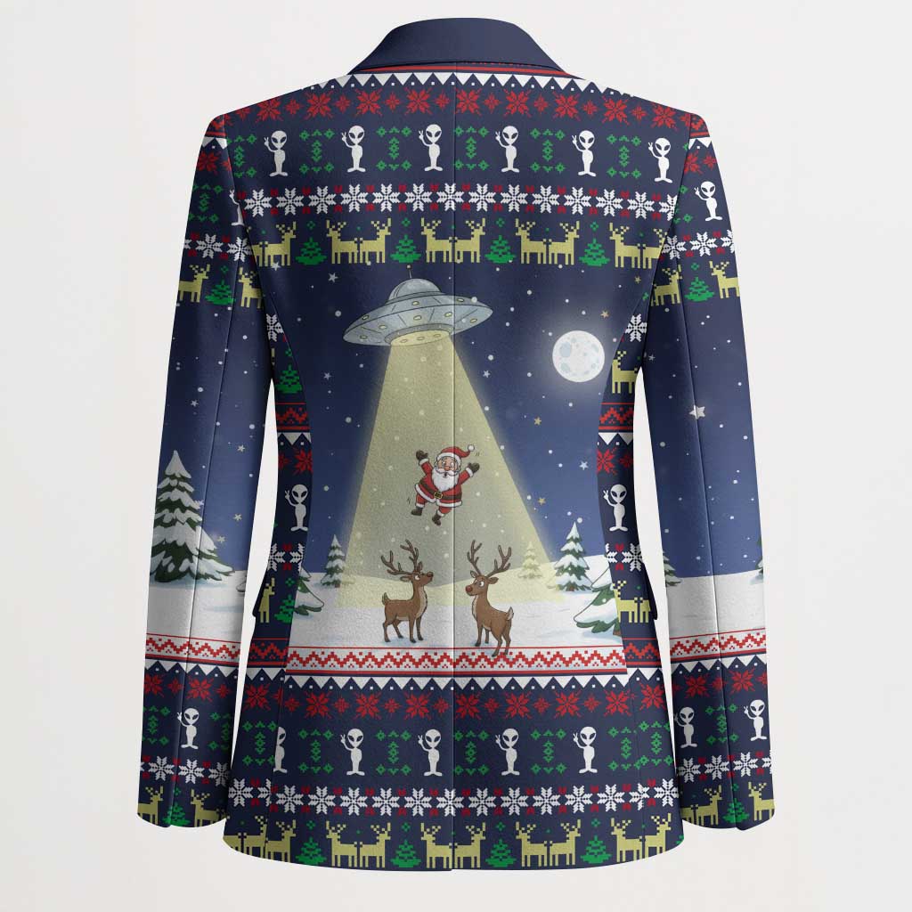 Christmas Alien Pattern with UFO Abduction of Santa Reindeer Snowy Forest Blazer Xmas Holiday Patterns - Wonder Print Shop