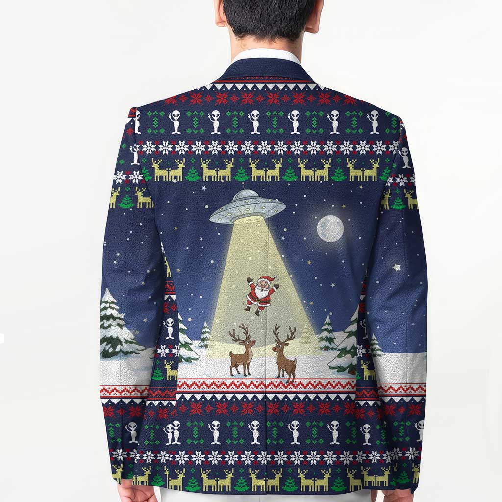 Christmas Alien Pattern with UFO Abduction of Santa Reindeer Snowy Forest Blazer Xmas Holiday Patterns - Wonder Print Shop