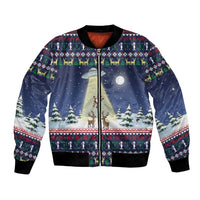 Christmas Alien Pattern with UFO Abduction of Santa Reindeer Snowy Forest Bomber Jacket Xmas Holiday Patterns - Wonder Print Shop