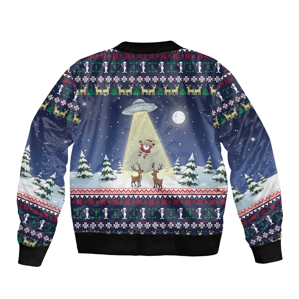 Christmas Alien Pattern with UFO Abduction of Santa Reindeer Snowy Forest Bomber Jacket Xmas Holiday Patterns - Wonder Print Shop