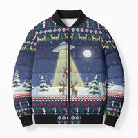 Christmas Alien Pattern with UFO Abduction of Santa Reindeer Snowy Forest Bomber Puffer Jacket Xmas Holiday Patterns - Wonder Print Shop