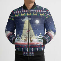 Christmas Alien Pattern with UFO Abduction of Santa Reindeer Snowy Forest Bomber Puffer Jacket Xmas Holiday Patterns - Wonder Print Shop