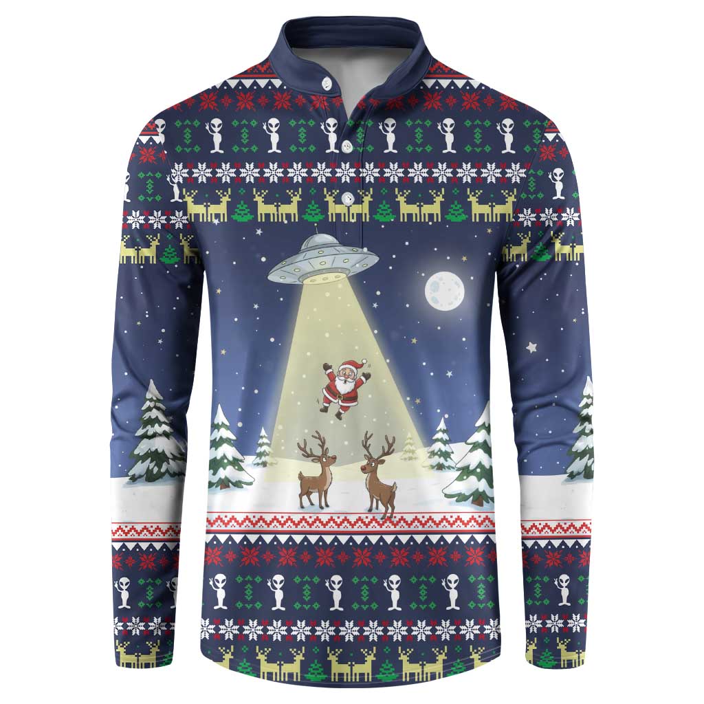 Christmas Alien Pattern with UFO Abduction of Santa Reindeer Snowy Forest Button Sweatshirt Xmas Holiday Patterns - Wonder Print Shop
